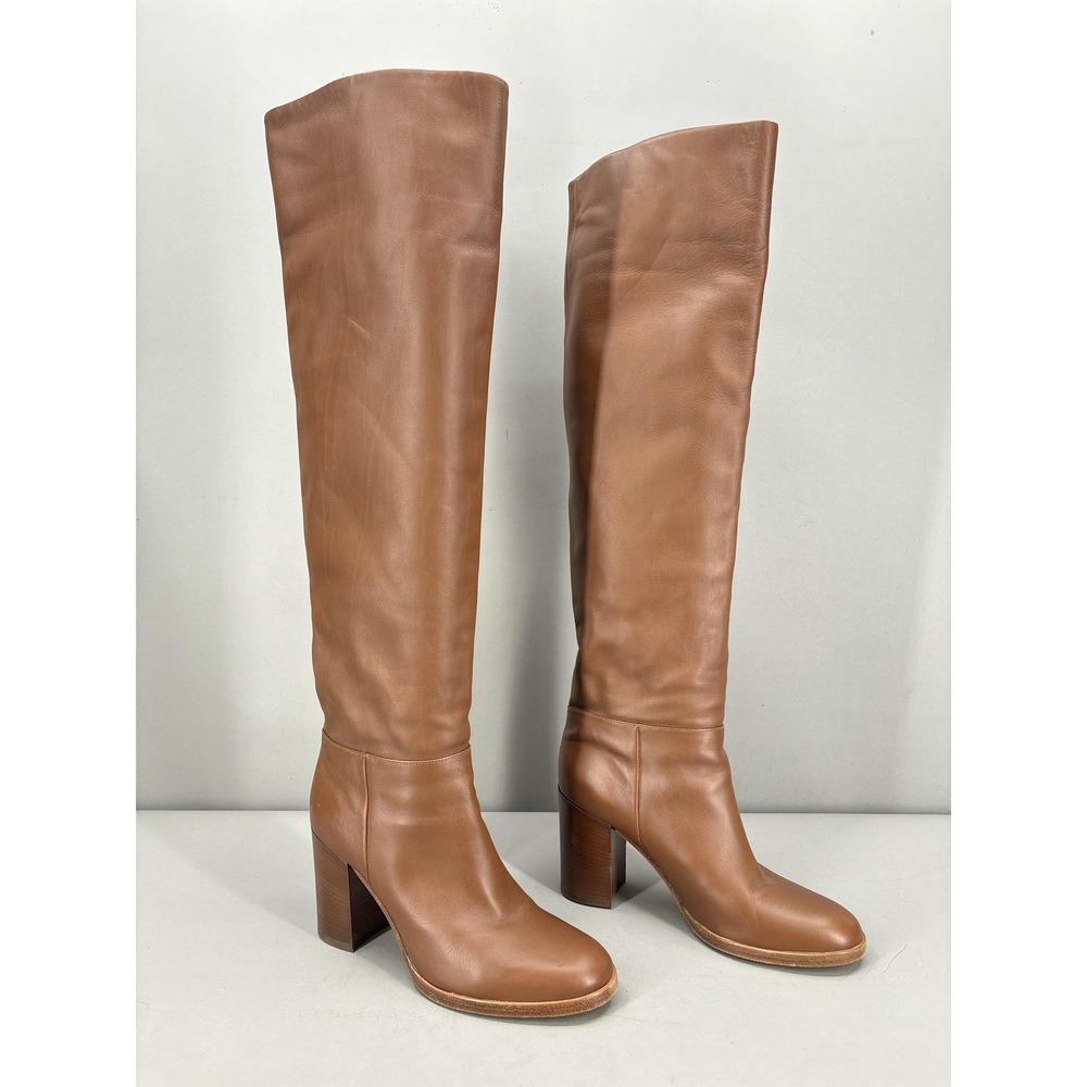 Gianvito Rossi Boots Size 8.5 38.5 Brown Leather Over The Knee Block Heel Italy